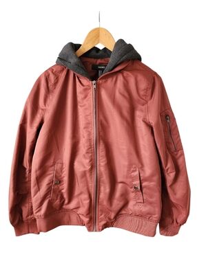 Forever 21 Rust and Grey Bomber Jacket with Built In Hoodie